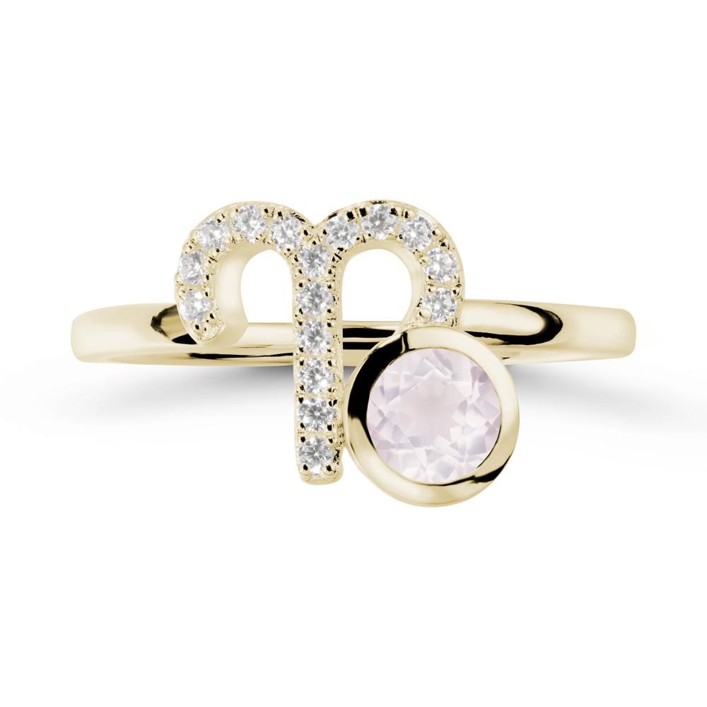 Round Rose Quartz Aries Zodiac Ring-Bold & Ambitious - LUO Jewelry #metal_14k yellow gold