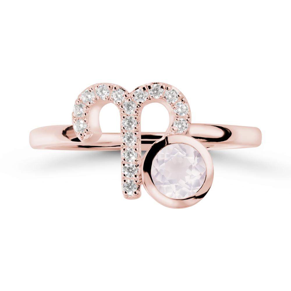 Round Rose Quartz Aries Zodiac Ring-Bold & Ambitious - LUO Jewelry #metal_18k rose gold