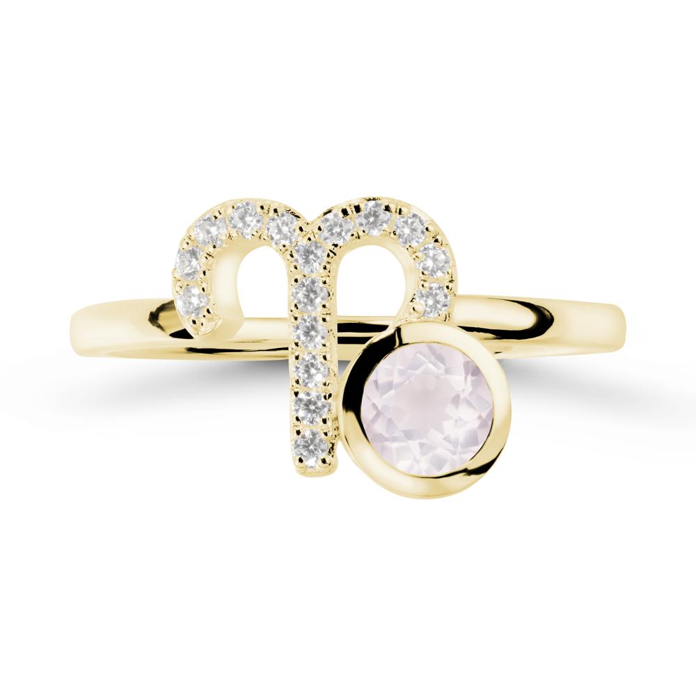 Round Rose Quartz Aries Zodiac Ring-Bold & Ambitious - LUO Jewelry #metal_18k yellow gold