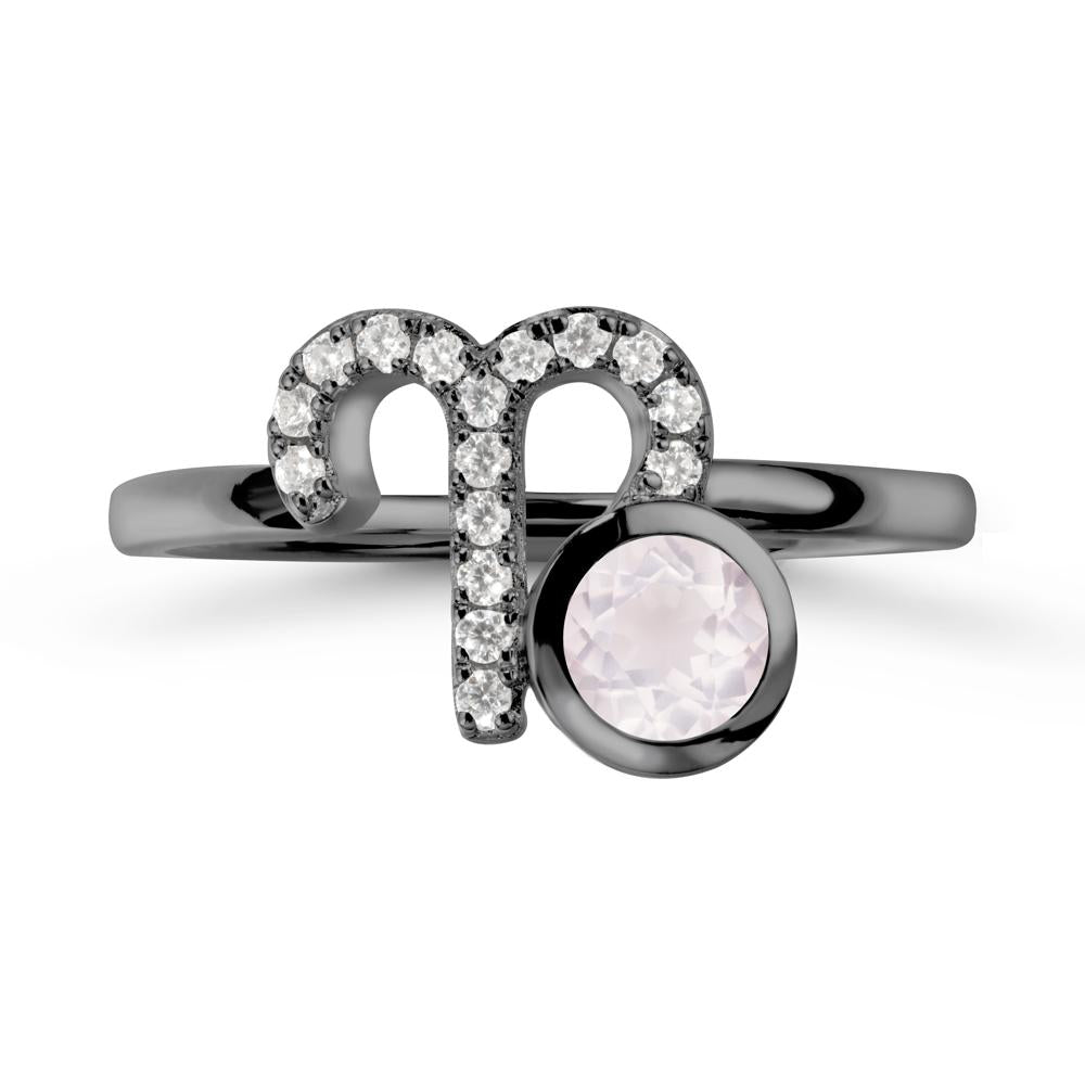 Round Rose Quartz Aries Zodiac Ring-Bold & Ambitious - LUO Jewelry #metal_black finish sterling silver