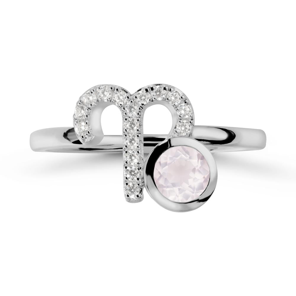 Round Rose Quartz Aries Zodiac Ring-Bold & Ambitious - LUO Jewelry #metal_platinum