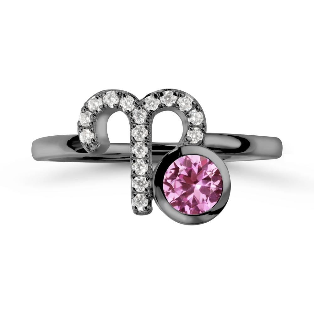 Unique Round Pink Sapphire Ring In Sterlling Silver - LUO Jewelry #metal_black finish sterling silver