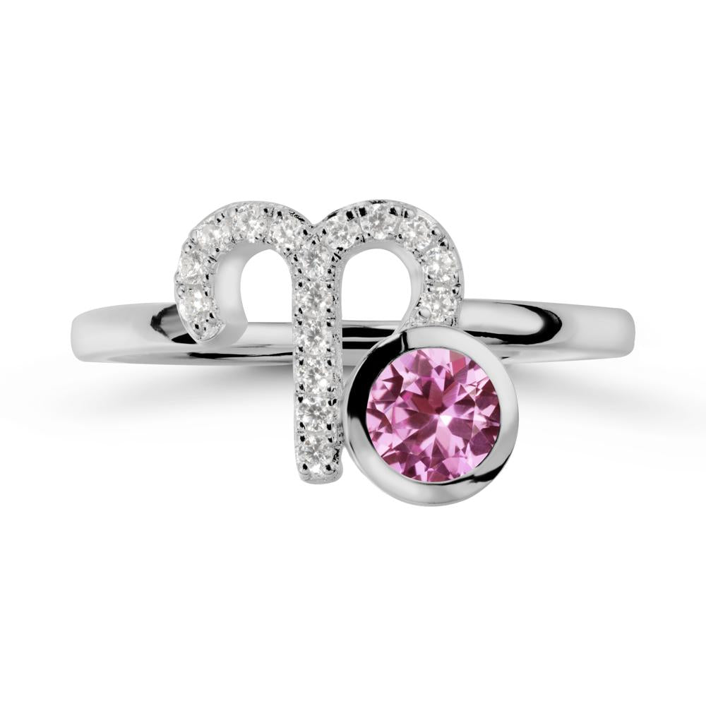 Unique Round Pink Sapphire Ring In Sterlling Silver - LUO Jewelry #metal_platinum