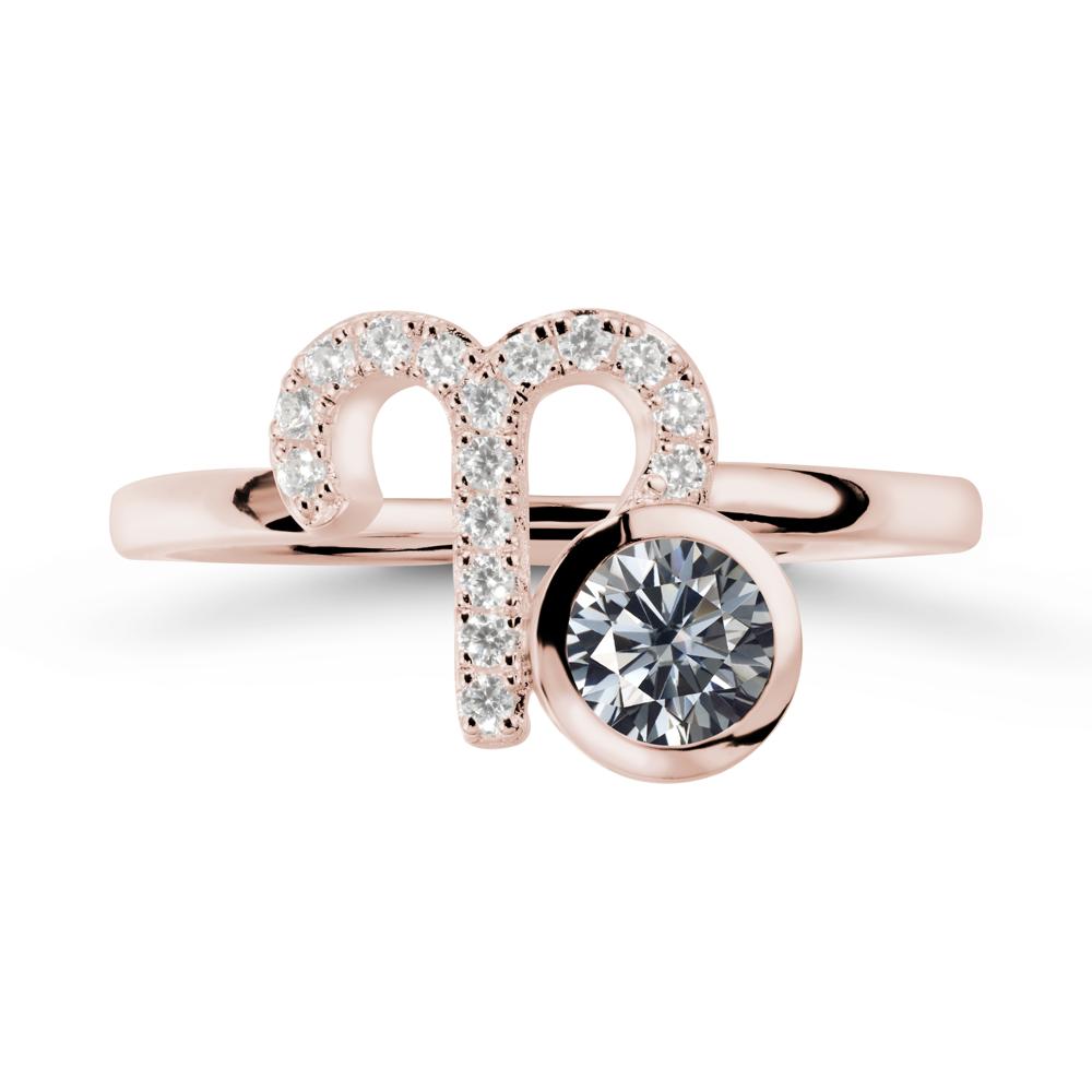 Round Grey Moissanite Aries Zodiac Ring-Bold & Ambitious - LUO Jewelry #metal_14k rose gold