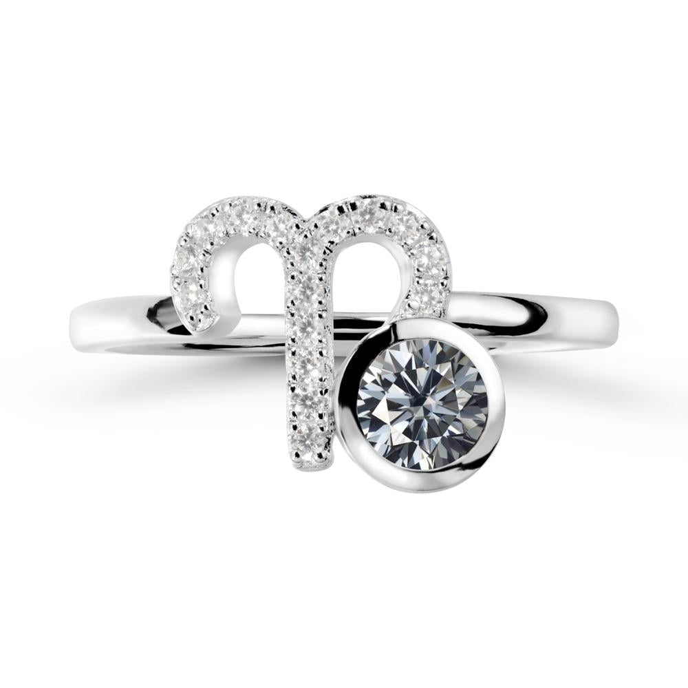 Round Grey Moissanite Aries Zodiac Ring-Bold & Ambitious - LUO Jewelry #metal_14k white gold