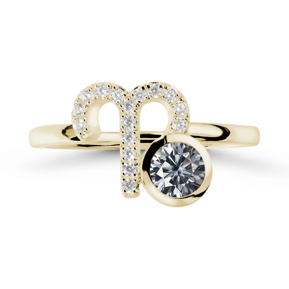 Round Grey Moissanite Aries Zodiac Ring-Bold & Ambitious - LUO Jewelry #metal_14k yellow gold