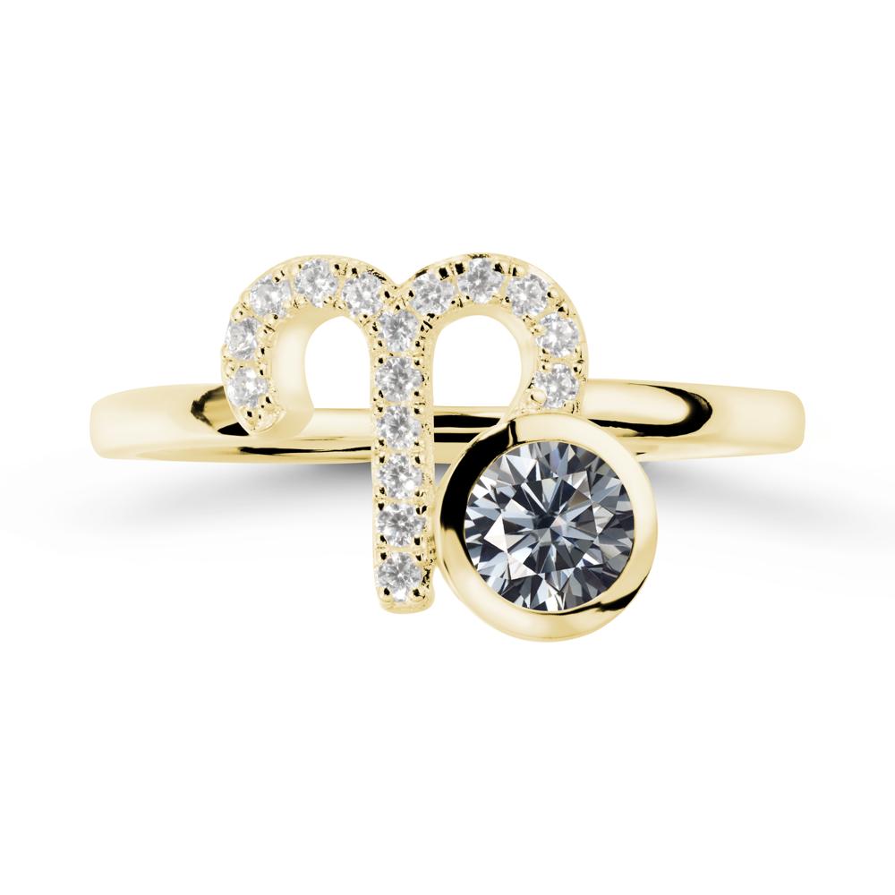 Round Grey Moissanite Aries Zodiac Ring-Bold & Ambitious - LUO Jewelry #metal_18k yellow gold