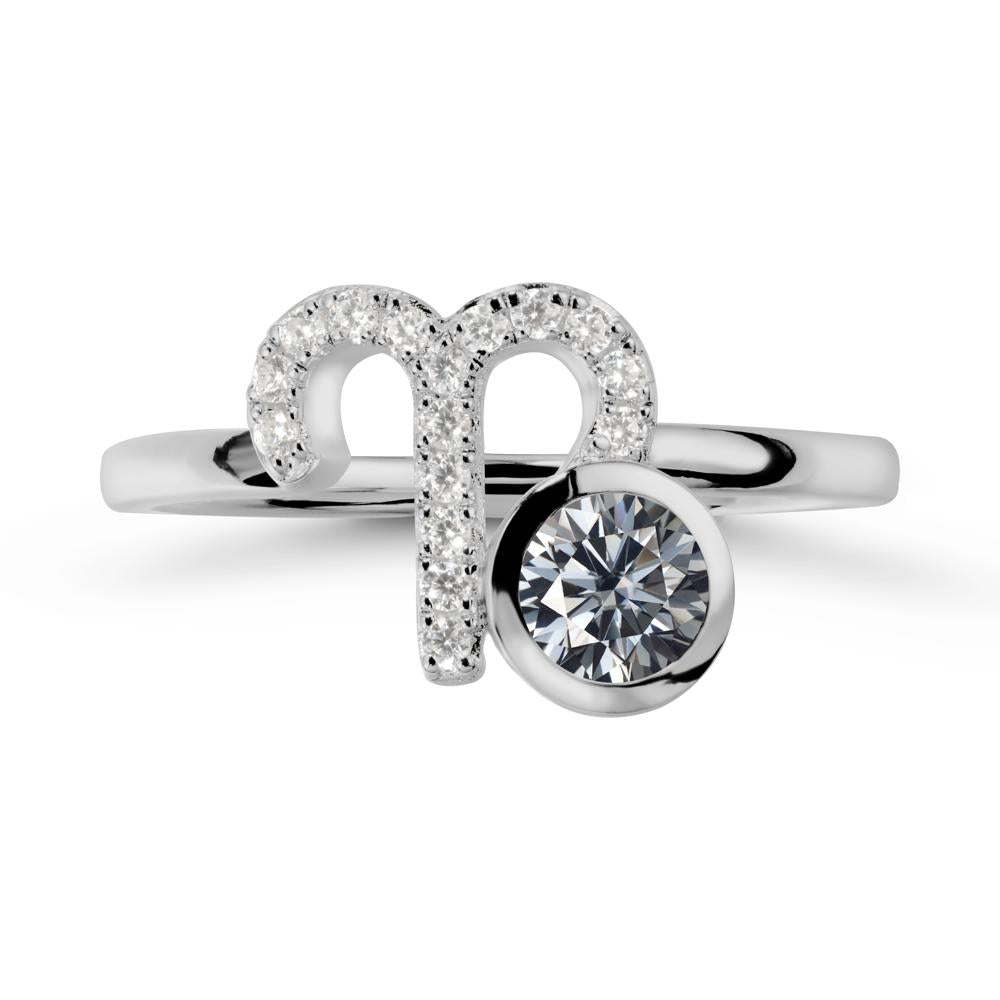 Round Grey Moissanite Aries Zodiac Ring-Bold & Ambitious - LUO Jewelry #metal_platinum