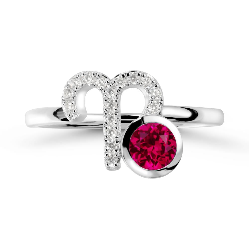 Unique Round Ruby Ring In Sterlling Silver - LUO Jewelry #metal_14k white gold