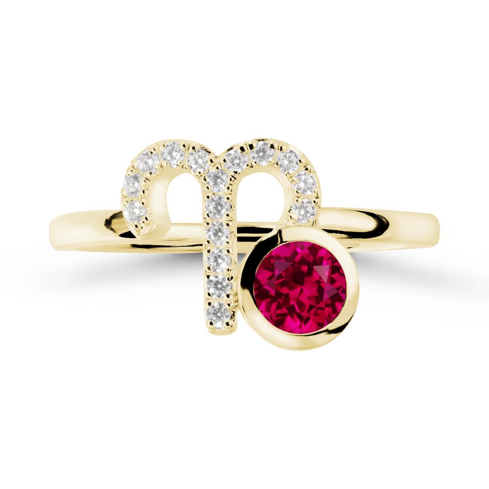 Unique Round Ruby Ring In Sterlling Silver - LUO Jewelry #metal_18k yellow gold