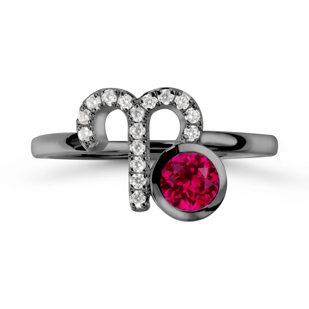 Unique Round Ruby Ring In Sterlling Silver - LUO Jewelry #metal_black finish sterling silver