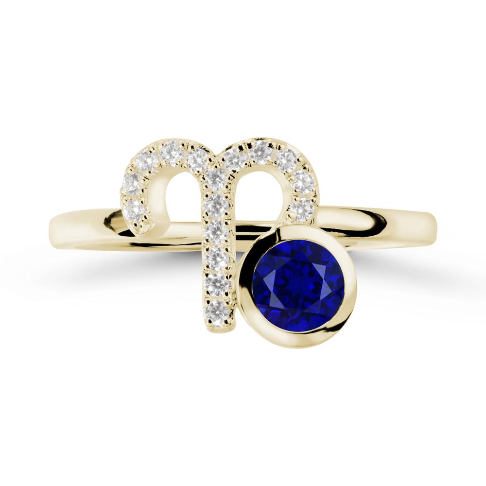 Round Sapphire Aries Zodiac Ring-Bold & Ambitious - LUO Jewelry #metal_14k yellow gold