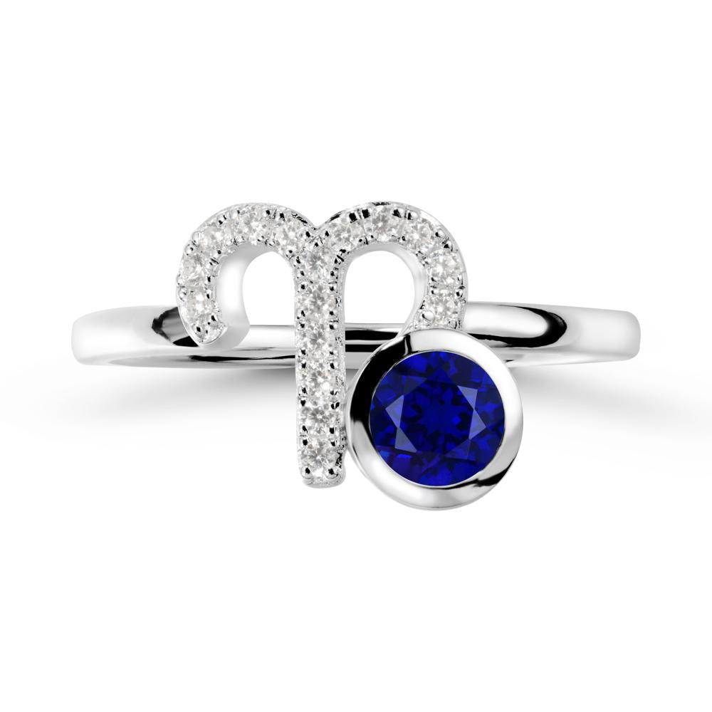 Round Sapphire Aries Zodiac Ring-Bold & Ambitious - LUO Jewelry #metal_18k white gold