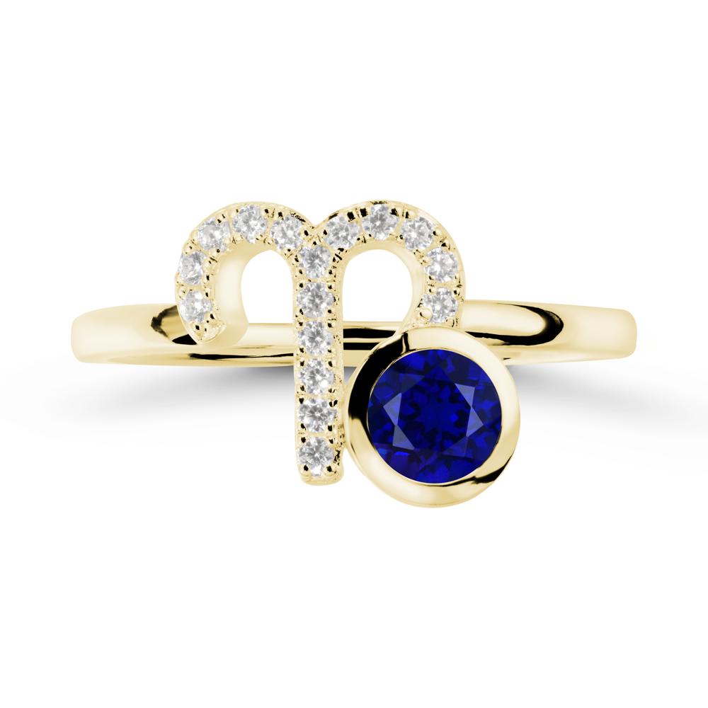 Round Sapphire Aries Zodiac Ring-Bold & Ambitious - LUO Jewelry #metal_18k yellow gold