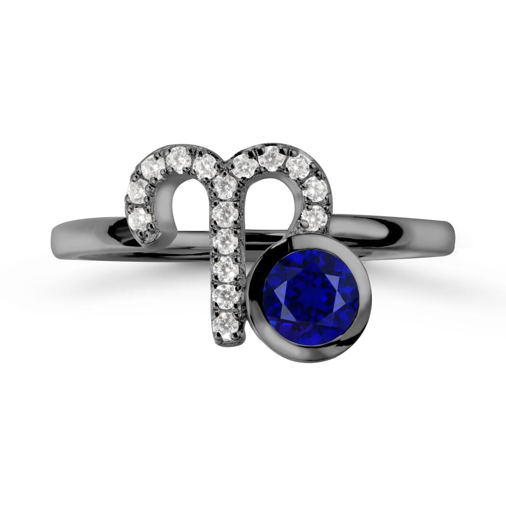 Round Sapphire Aries Zodiac Ring-Bold & Ambitious - LUO Jewelry #metal_black finish sterling silver