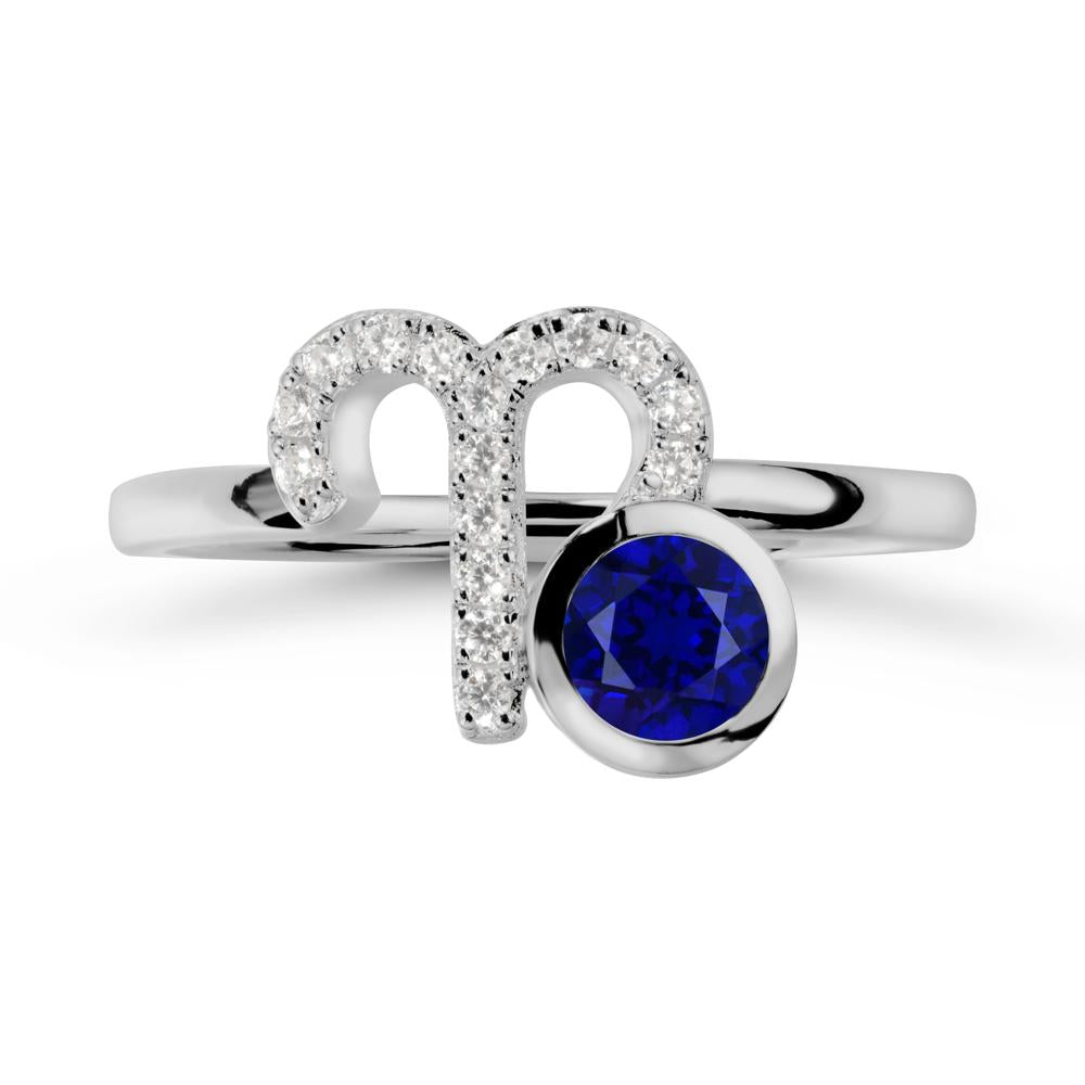 Round Sapphire Aries Zodiac Ring-Bold & Ambitious - LUO Jewelry #metal_platinum