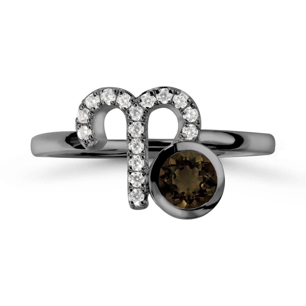 Unique Round Smoky Quartz Ring In Sterlling Silver - LUO Jewelry #metal_black finish sterling silver