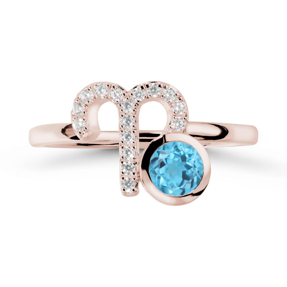 Round Swiss Blue Topaz Aries Zodiac Ring-Bold & Ambitious - LUO Jewelry #metal_14k rose gold