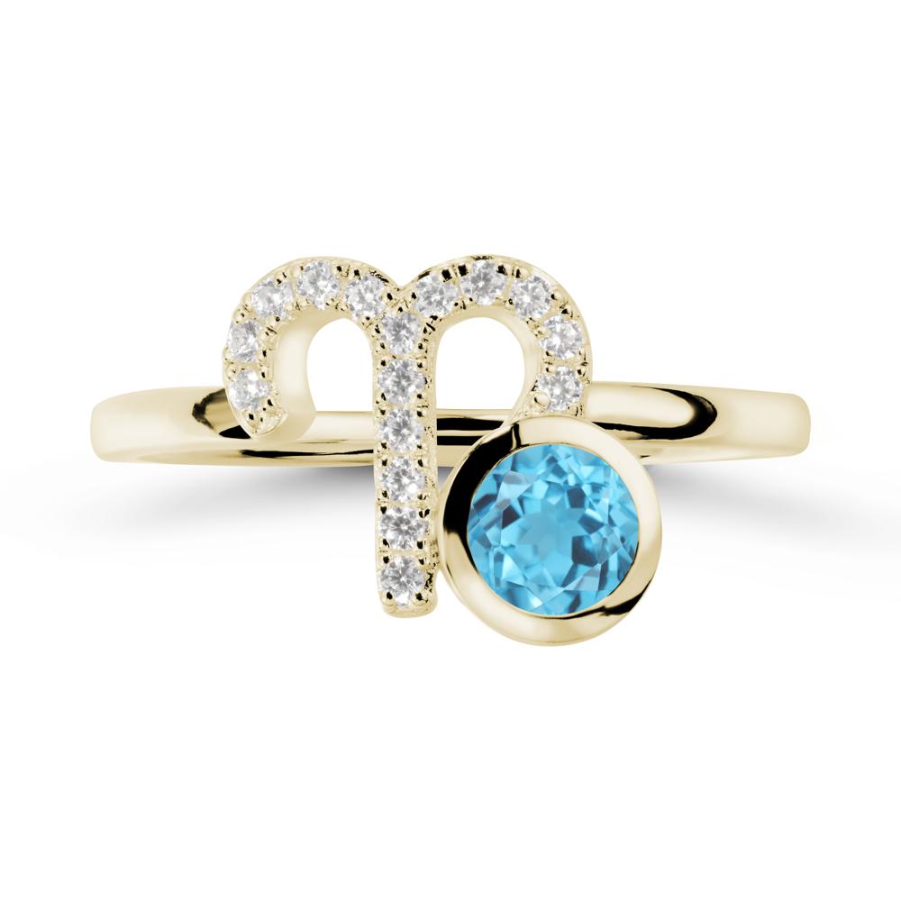 Round Swiss Blue Topaz Aries Zodiac Ring-Bold & Ambitious - LUO Jewelry #metal_14k yellow gold