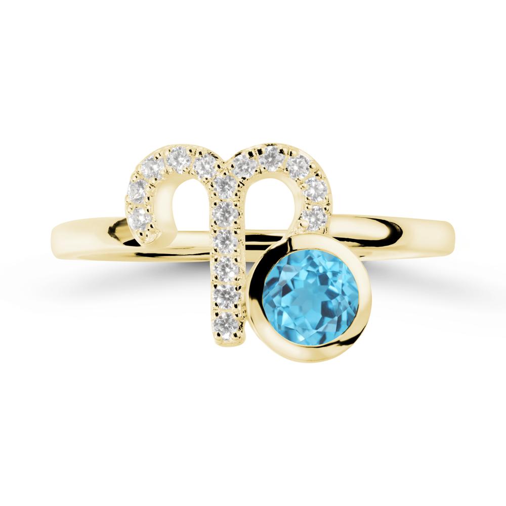 Round Swiss Blue Topaz Aries Zodiac Ring-Bold & Ambitious - LUO Jewelry #metal_18k yellow gold