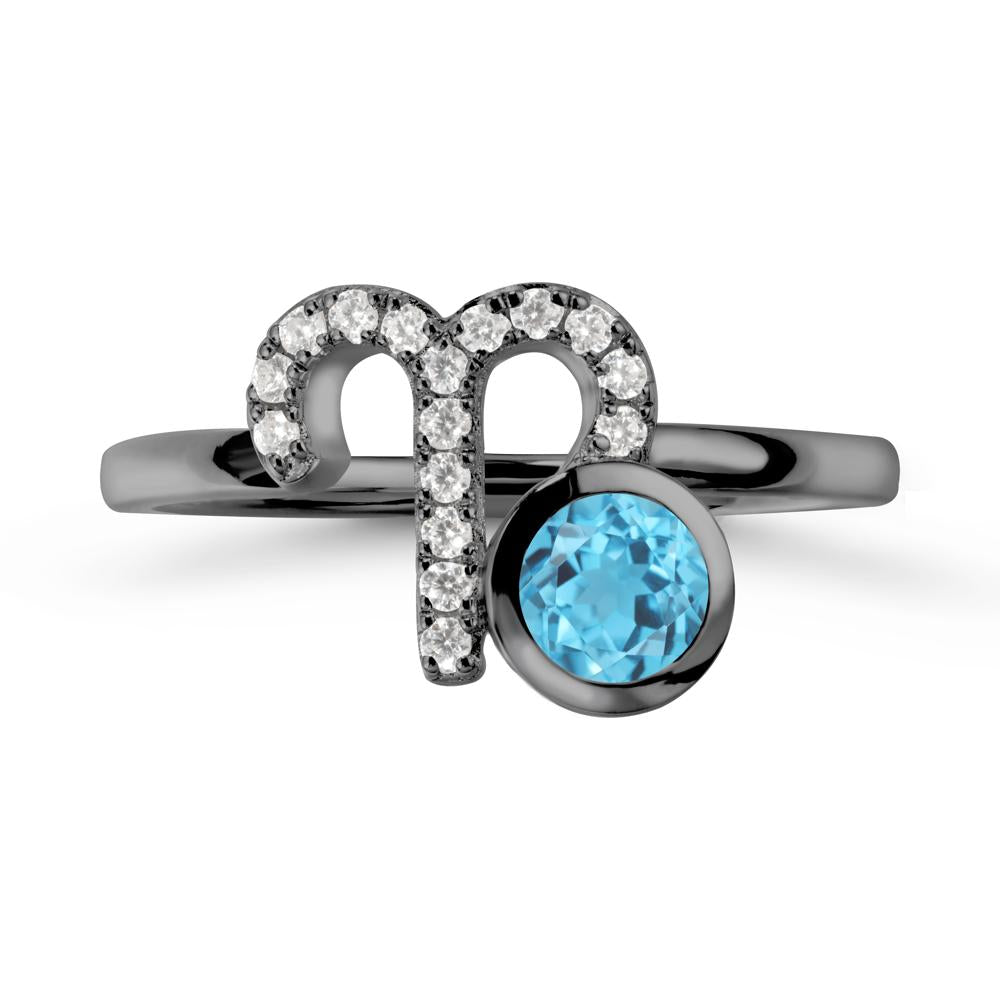 Round Swiss Blue Topaz Aries Zodiac Ring-Bold & Ambitious - LUO Jewelry #metal_black finish sterling silver
