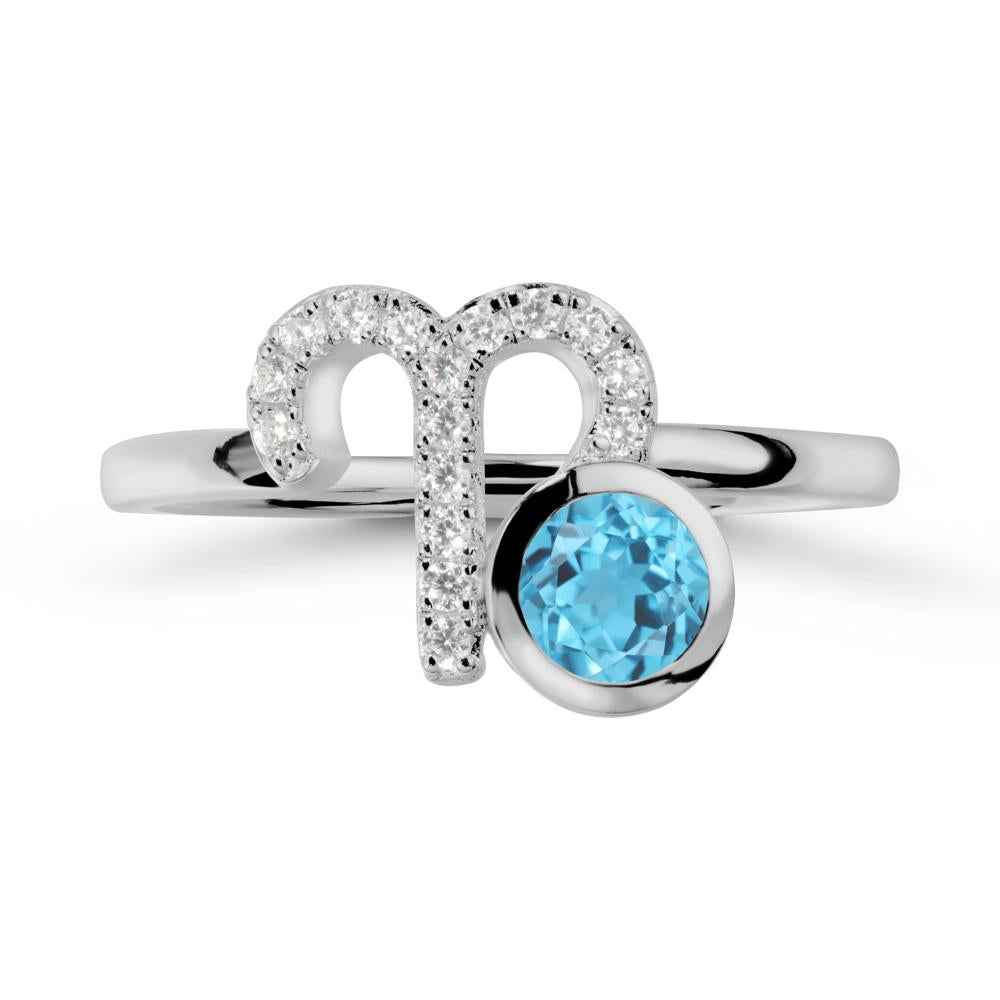 Round Swiss Blue Topaz Aries Zodiac Ring-Bold & Ambitious - LUO Jewelry #metal_platinum