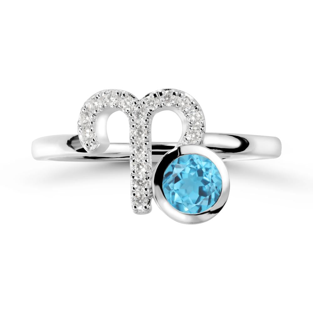 Round Swiss Blue Topaz Aries Zodiac Ring-Bold & Ambitious - LUO Jewelry #metal_sterling silver