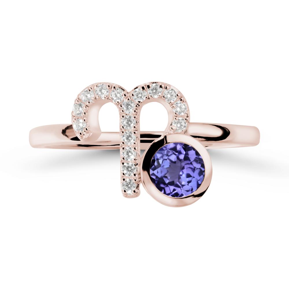 Unique Round Tanzanite Ring In Sterlling Silver - LUO Jewelry #metal_14k rose gold