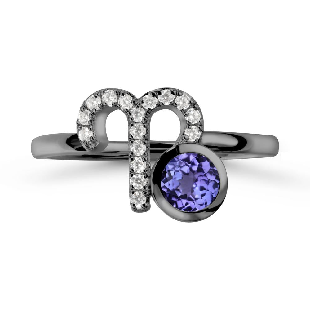 Unique Round Tanzanite Ring In Sterlling Silver - LUO Jewelry #metal_black finish sterling silver