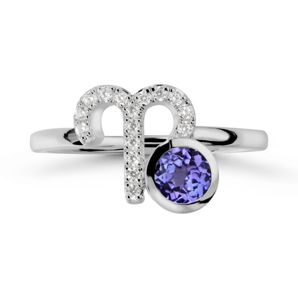 Unique Round Tanzanite Ring In Sterlling Silver - LUO Jewelry #metal_platinum