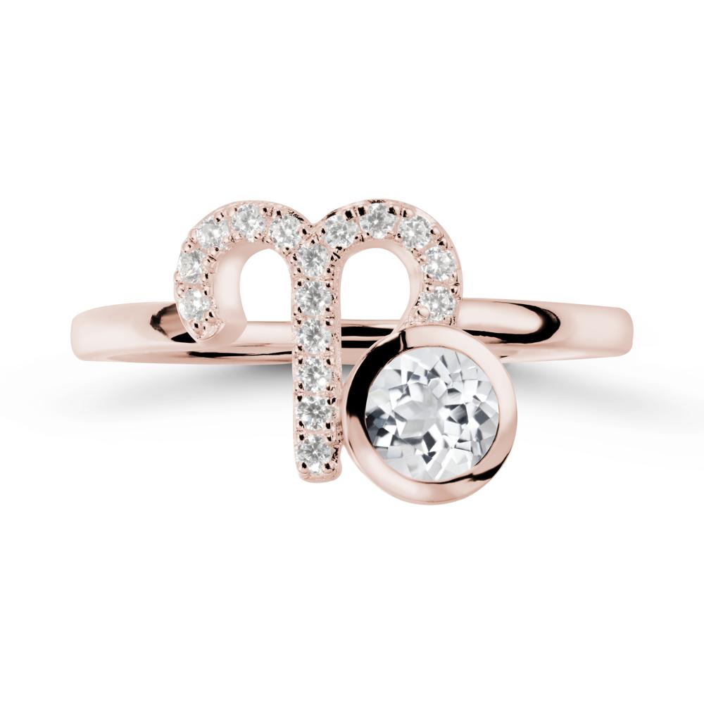Round White Topaz Aries Zodiac Ring-Bold & Ambitious - LUO Jewelry #metal_14k rose gold