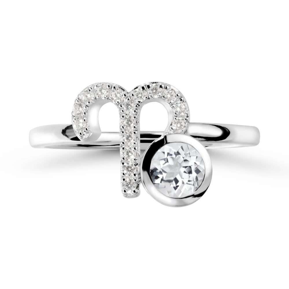 Round White Topaz Aries Zodiac Ring-Bold & Ambitious - LUO Jewelry #metal_14k white gold