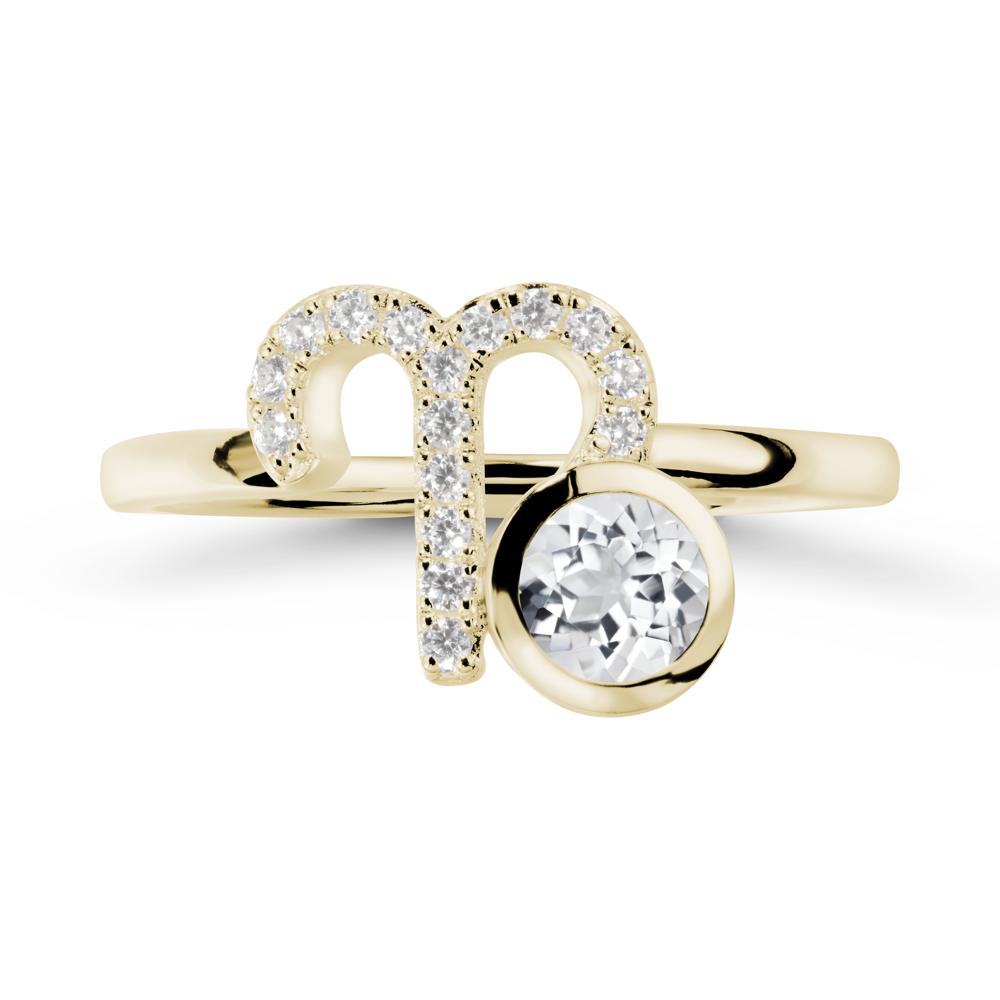 Round White Topaz Aries Zodiac Ring-Bold & Ambitious - LUO Jewelry #metal_14k yellow gold