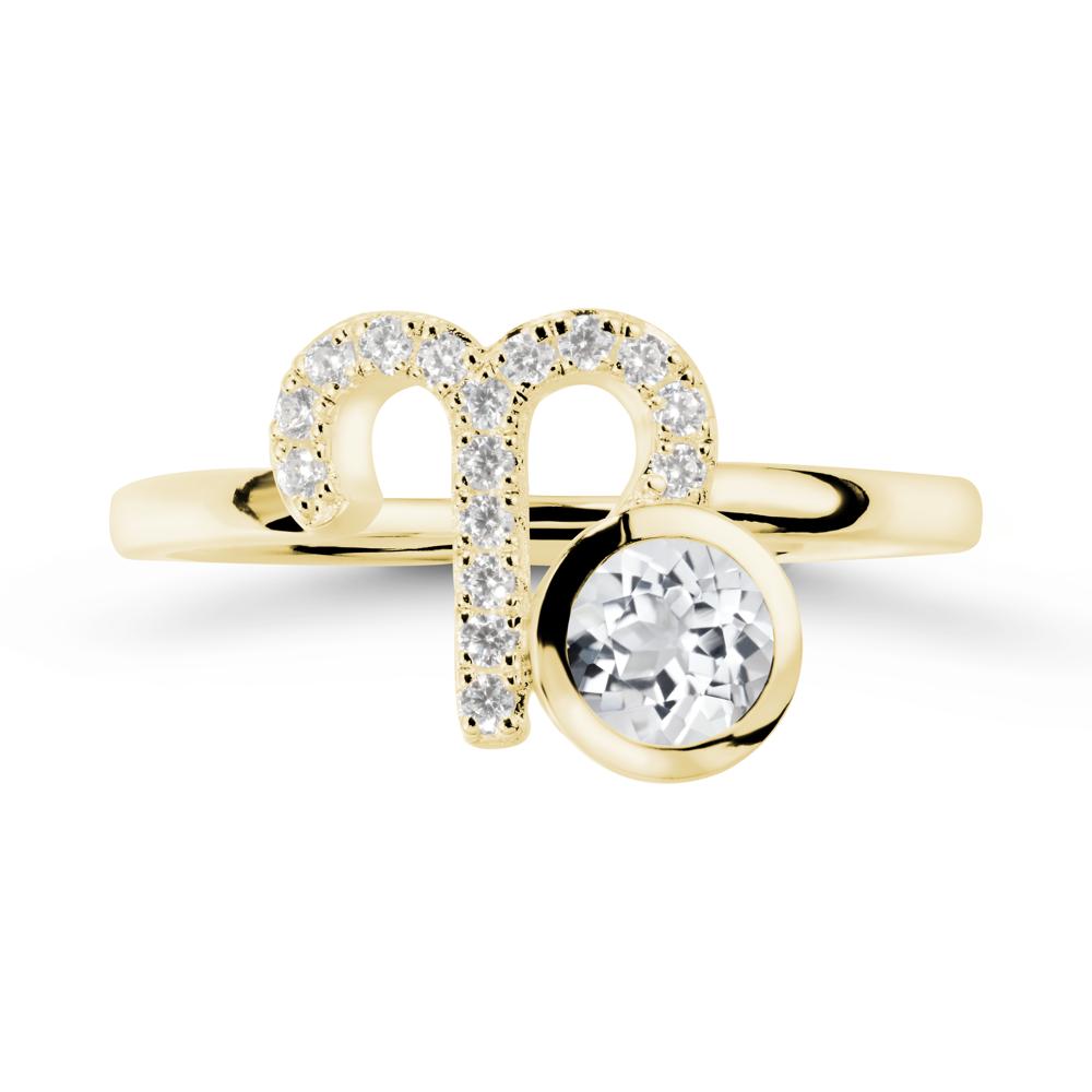 Round White Topaz Aries Zodiac Ring-Bold & Ambitious - LUO Jewelry #metal_18k yellow gold