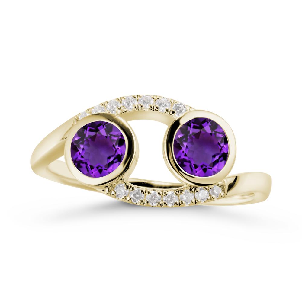Round Amethyst Two Stone Ring - LUO Jewelry #metal_14k yellow gold