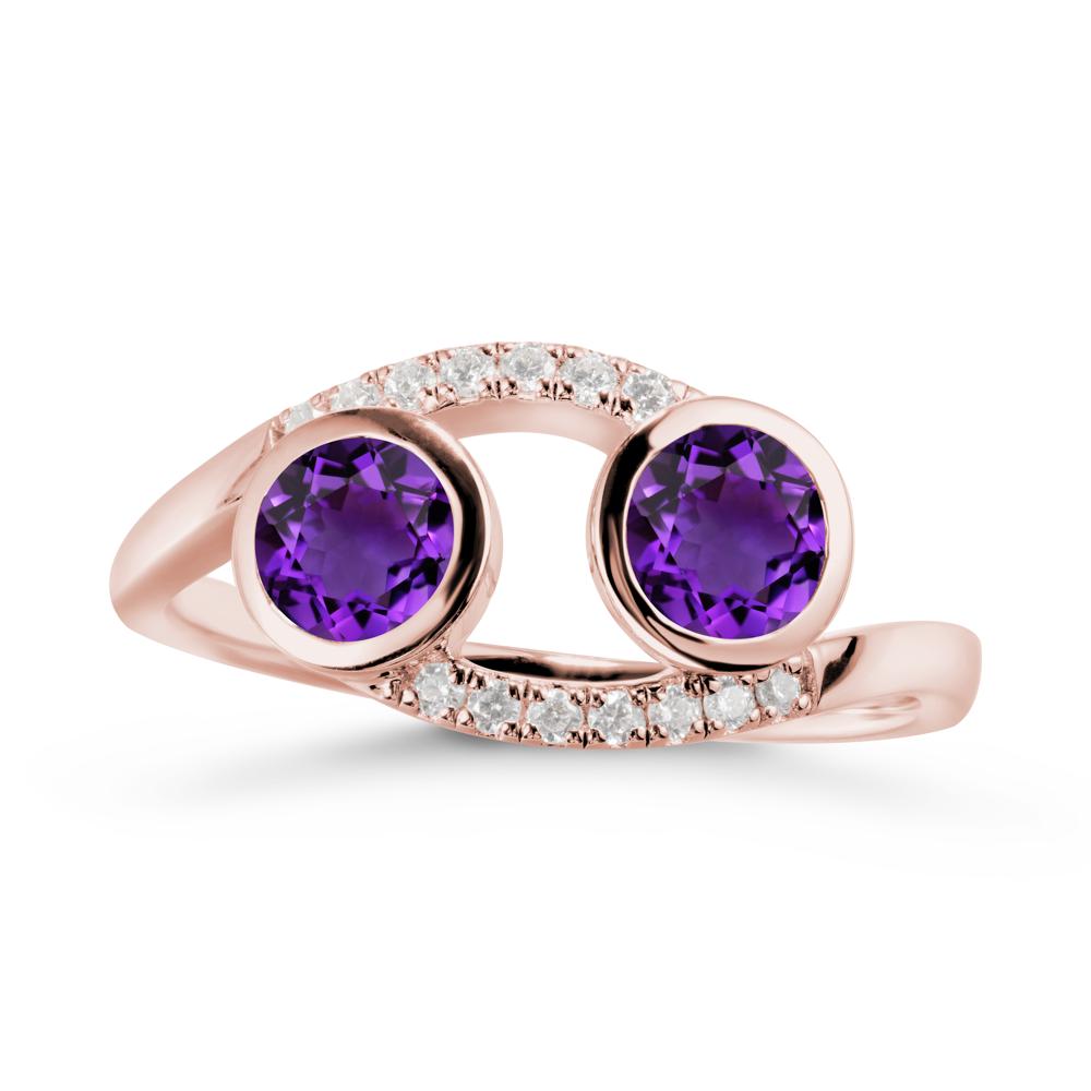 Round Amethyst Two Stone Ring - LUO Jewelry #metal_18k rose gold