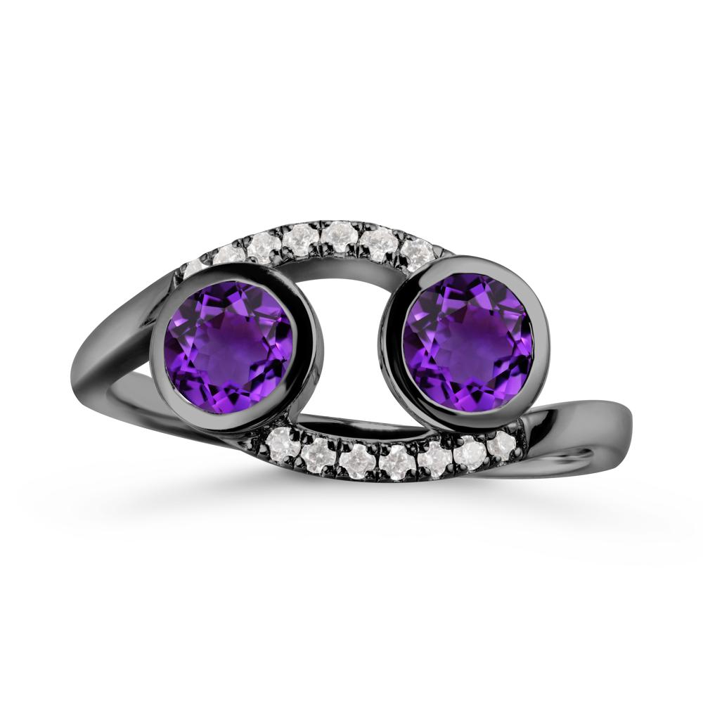 Round Amethyst Two Stone Ring - LUO Jewelry #metal_black finish sterling silver