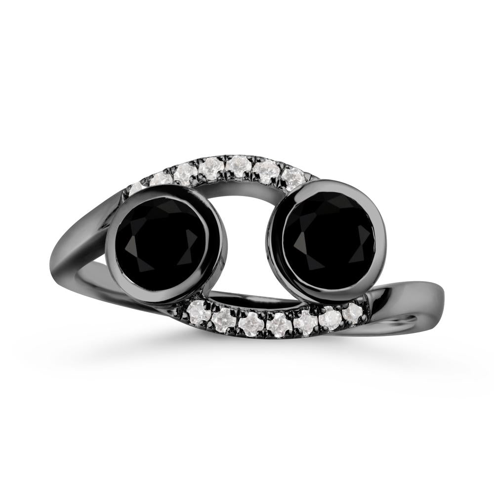Cancer Zodiac Bypass Black Spinel Ring -Protective & Elegant - LUO Jewelry #metal_black finish sterling silver