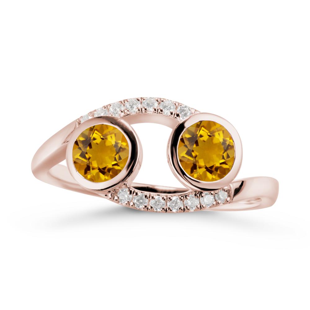 Round Citrine Two Stone Ring - LUO Jewelry #metal_14k rose gold
