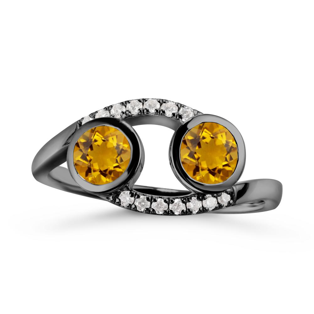 Round Citrine Two Stone Ring - LUO Jewelry #metal_black finish sterling silver