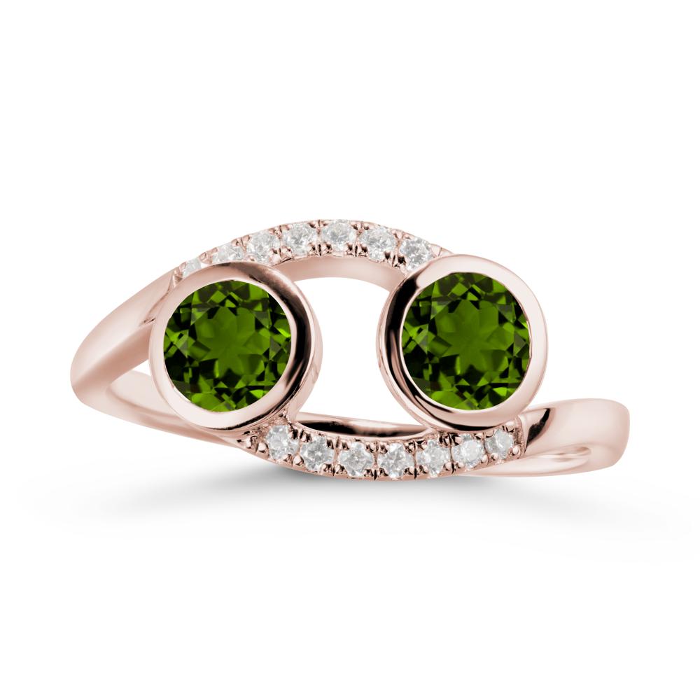 Round Diopside Two Stone Ring - LUO Jewelry #metal_14k rose gold