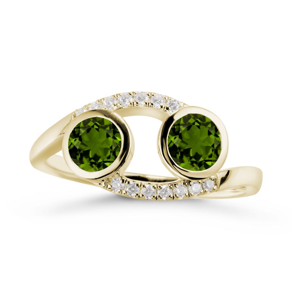 Round Diopside Two Stone Ring - LUO Jewelry #metal_14k yellow gold