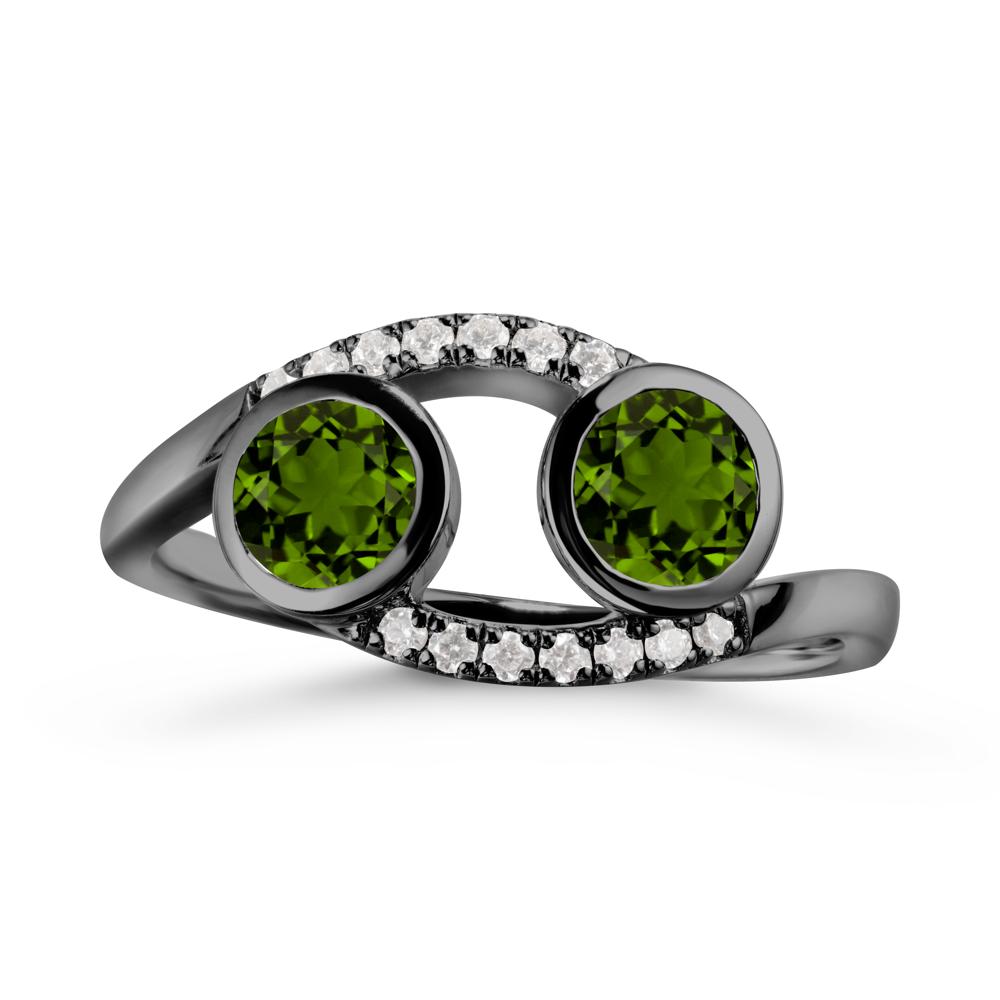 Round Diopside Two Stone Ring - LUO Jewelry #metal_black finish sterling silver
