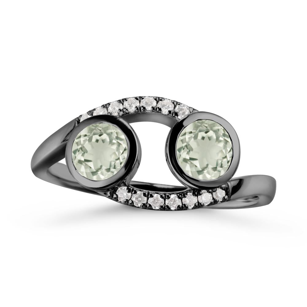 Round Green Amethyst Two Stone Ring - LUO Jewelry #metal_black finish sterling silver