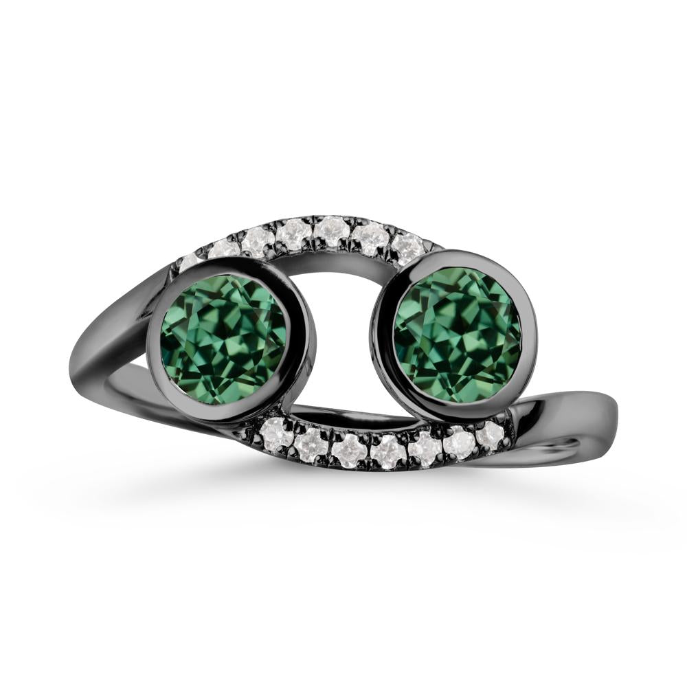 Cancer Zodiac Toi Et Moi Green Sapphire Ring - LUO Jewelry #metal_black finish sterling silver