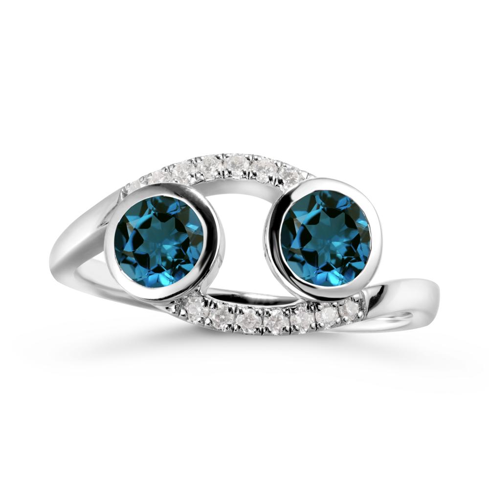 Round London Blue Topaz Two Stone Ring - LUO Jewelry #metal_14k white gold