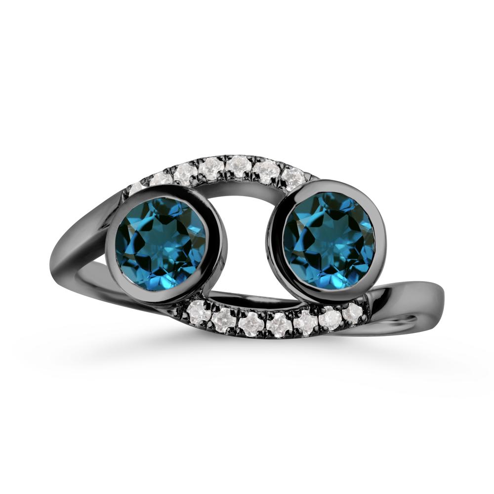 Round London Blue Topaz Two Stone Ring - LUO Jewelry #metal_black finish sterling silver