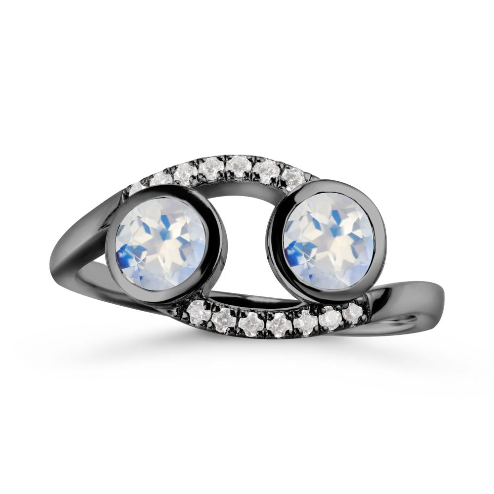 Cancer Zodiac Bypass Moonstone Ring -Protective & Elegant - LUO Jewelry #metal_black finish sterling silver