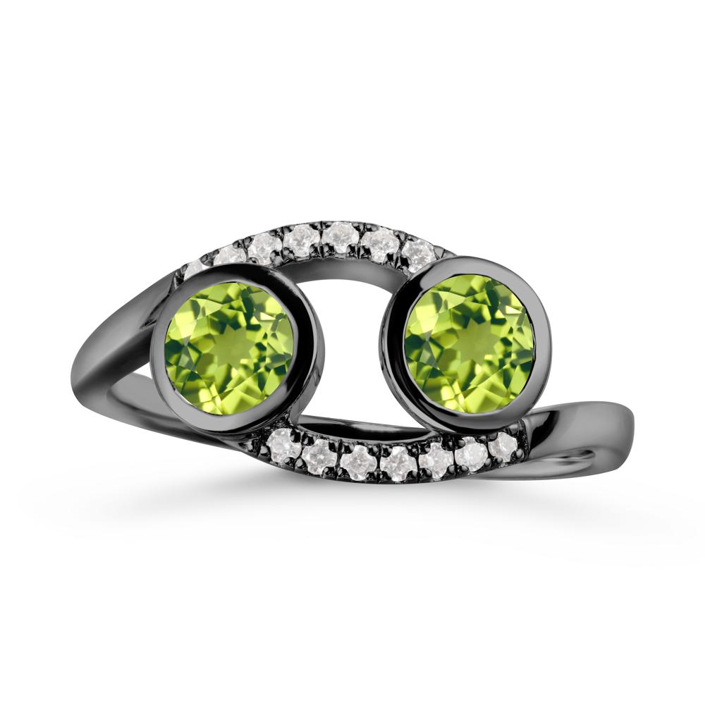 Round Peridot Two Stone Ring - LUO Jewelry #metal_black finish sterling silver