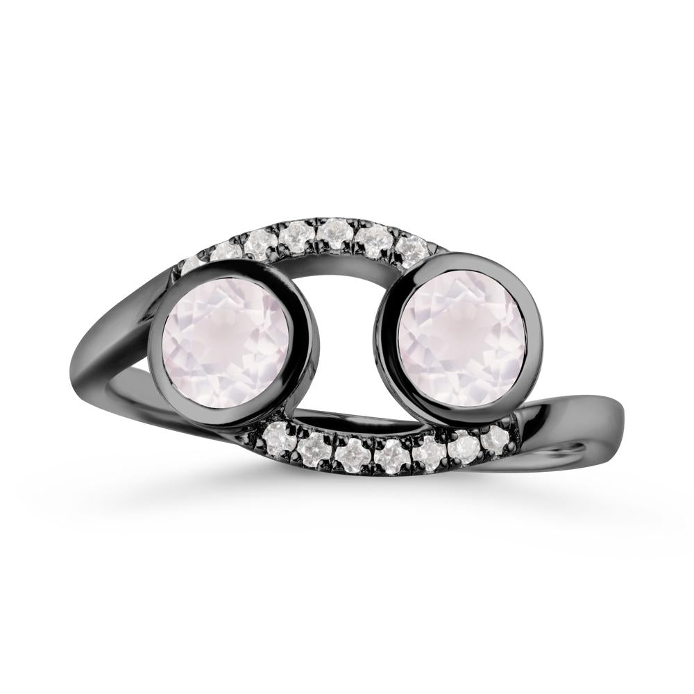 Cancer Zodiac Toi Et Moi Rose Quartz Ring - LUO Jewelry #metal_black finish sterling silver